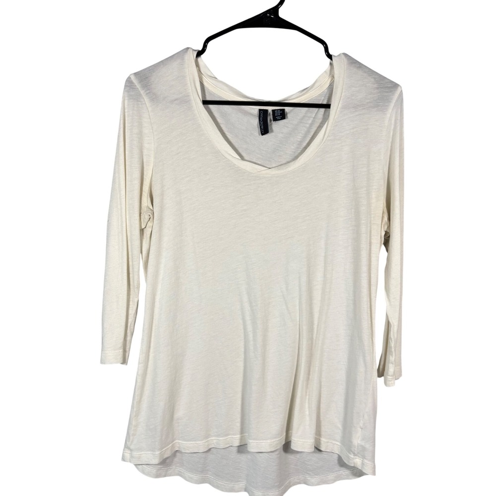 Cynthia Rowley Scoop Neck Top Womens Medium Cream Pima Cotton Modal 3/4 Sleeve